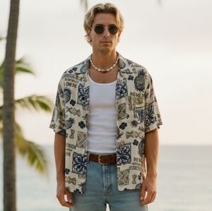 Linguine & Bob L Vintage 90s Retro Tropical Eclectic Grandpa Hawaiian Shirt